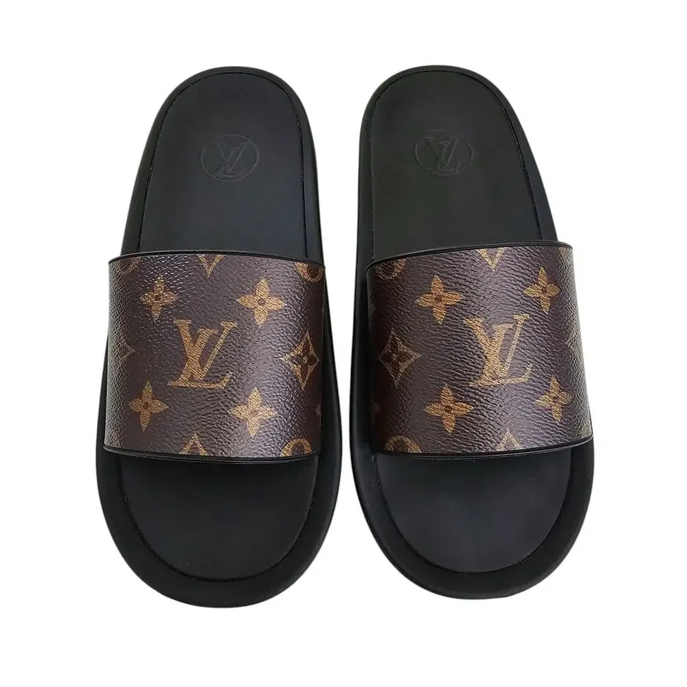 Louis Vuitton Sunbath Flat Slide Sandal Size 40 US 10 Brown LV Monogram Rubber - Picture 3 of 8